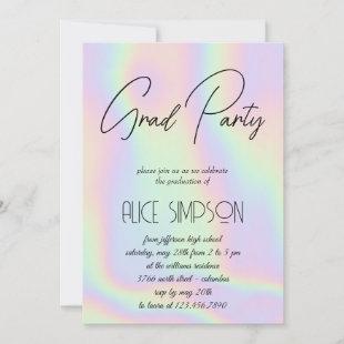 Rainbow Holographic  Drip Graduation Invitation