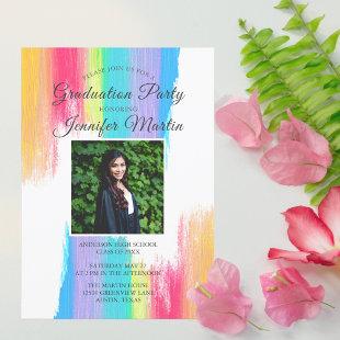 Rainbow Watercolor Senior Photo Graduation Party Invitation