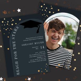 Reach for the Stars Navy and Gold Graduation Invitation