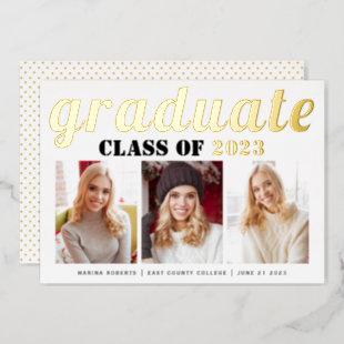 Real gold foil Class of 2023 graduate photo Foil Invitation
