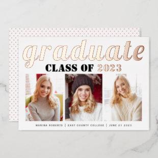 Real rose gold foil Class of 2023 graduate photo Foil Invitation