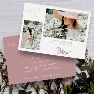 Real Rose Gold Trendy Branches Graduation 2 Photos Foil Invitation
