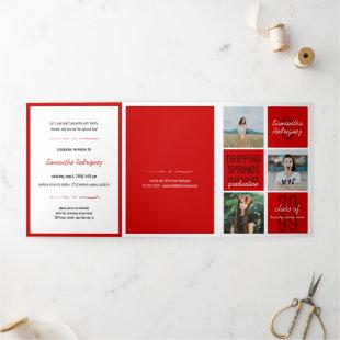 Red 5-Photo Fun Boxes Graduation Tri-Fold Invitation
