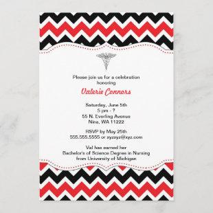 Red and Black Chevron Nurse Graduation Invite RN