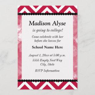 Red and Black Chevron Off To College Party Invite