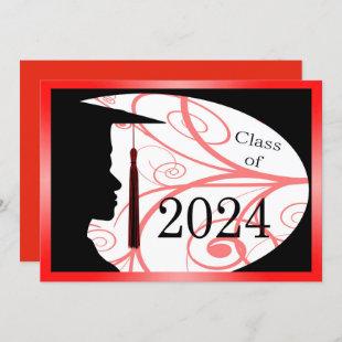 Red and Black Man Silhouette 2024 Graduation Party Invitation