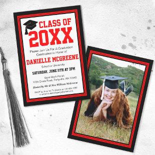 Red and Black Photo Graduation Party Invitation