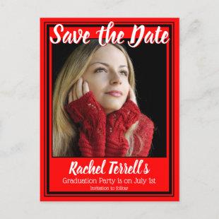 Red and Black Save the Date Graduation Announcement Postcard