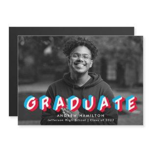 Red and Blue | Anaglyph Photo Graduation Magnetic Invitation