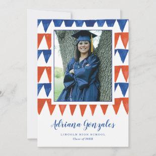 Red and Blue Watercolor Bunting Flags Graduation   Announcement