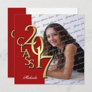Red and Gold Class of 2017 Photo Graduation Invitation