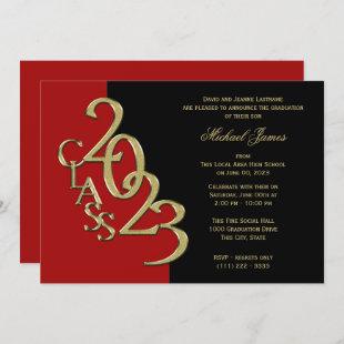 Red and Gold Class of 2023 Grad with Color Option  Invitation