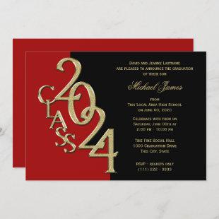 Red and Gold Class of 2024 Grad with Color Option Invitation