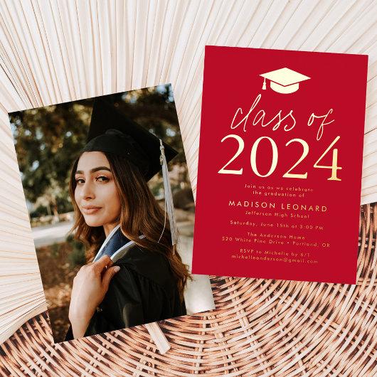 Red and Gold Foil Class of 2024 Graduation Party Foil Invitation
