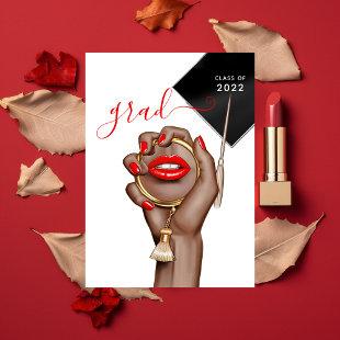 Red and Gold Glam Chic Beautician Graduate Invitation
