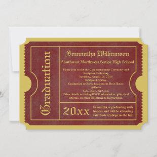 Red and Gold Graduation Ticket Invitations