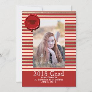 Red and Gold Striped Photo Graduation Annoucement Announcement