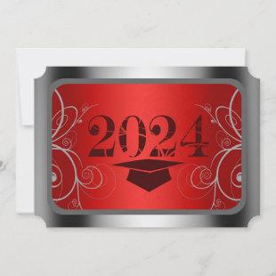 Red and Silver Frame Graduation Invitation