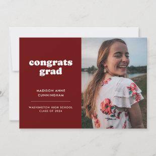 Red and White Congrats Grad Two Photo Graduation Announcement