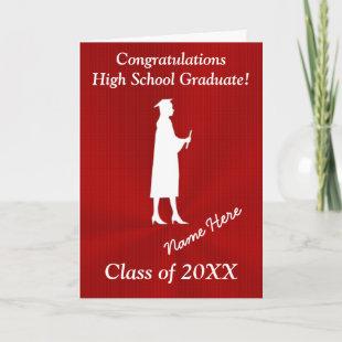 Red and White Customizable Graduation Card for Her
