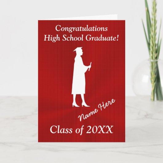 Red and White Customizable Graduation Card for Her