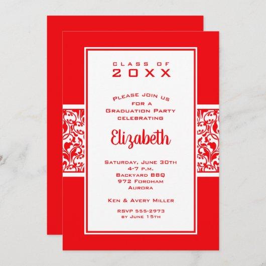 Red and White Damask Graduation Invitation
