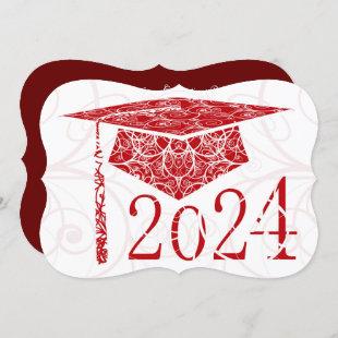 Red and White Floral Cap 2024 Graduation Party Invitation