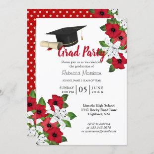 Red and White Flower 🎓 Graduation Invitation