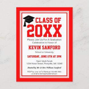 Red and White Graduation Party Invitation Postcard
