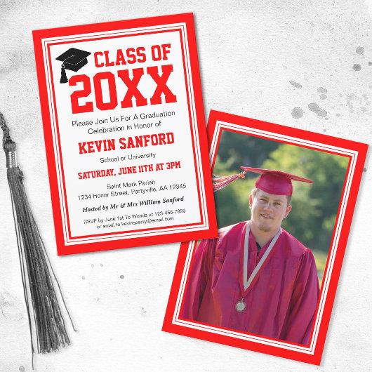 Red and White Photo Graduation Party Invitation
