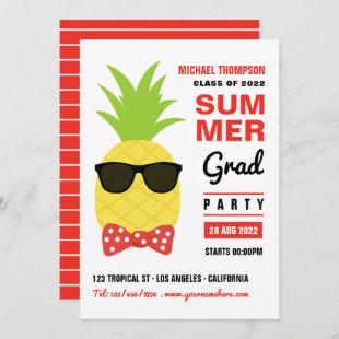 Red and White Pineapple Summer Grad Party Invitati Invitation