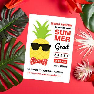 Red and White Pineapple Summer Grad Party Invitation