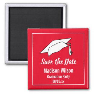 Red and White Save the Date Graduation Party Magnet
