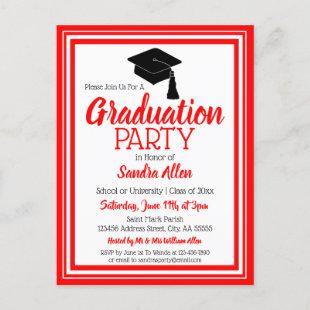Red and White School Colors Grad Party Invitation Postcard