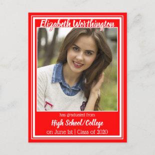 Red and White School Colors Photo Graduation Announcement Postcard
