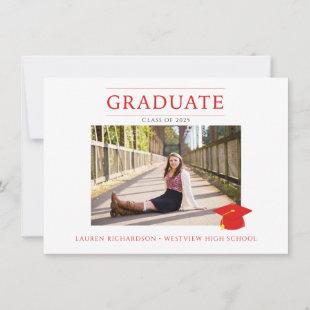 Red and White Simple Photo Graduation Party Invitation