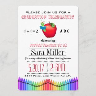 Red Apple/ Crayon Teacher Graduation Invitation