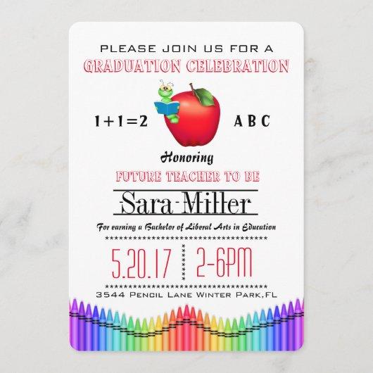 Red Apple/ Crayon Teacher Graduation Invitation