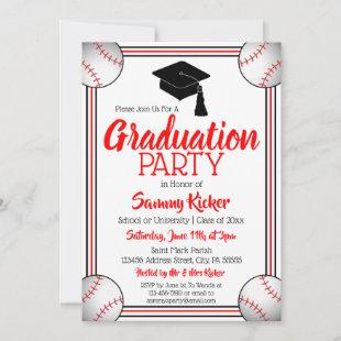 Red & Black Baseball Graduation Party Invitation