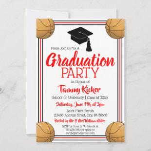 Red & Black Basketball Graduation Party Invitation