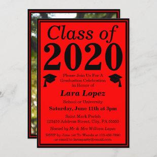 Red Black Class of 2020 Graduation Photo Invitation