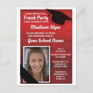 Red Black College Trunk Party Photo Invitation Postcard