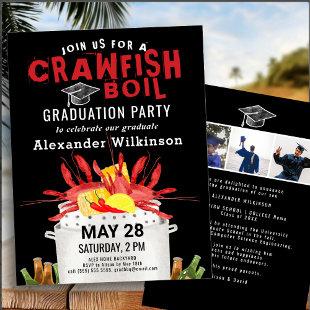 Red Black Crawfish Boil 3 Photo Graduation Party Invitation