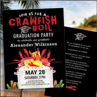 Red Black Crawfish Boil Graduation BBQ Party Invitation