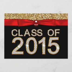 Red Black Gold Glitter Class of 2015 Graduation Invitation