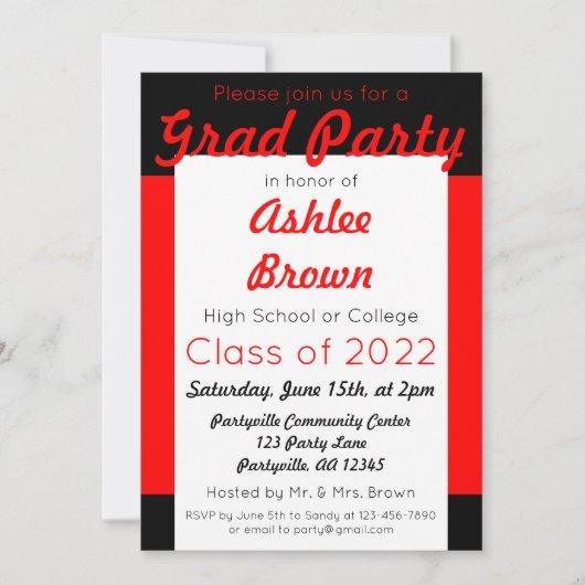 Red Black Grad Party Bold Graduation Invitation