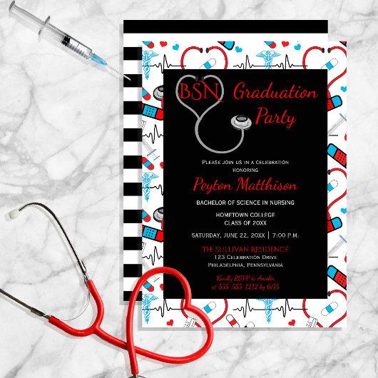 Red | Black Medical Nurse Graduation Party Invitation
