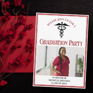 Red Black Medical School Graduation Photo Party Invitation