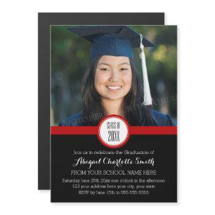 Red Black Modern Graduation Party Magnetic Card