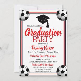 Red & Black Soccer Graduation Party Invitation